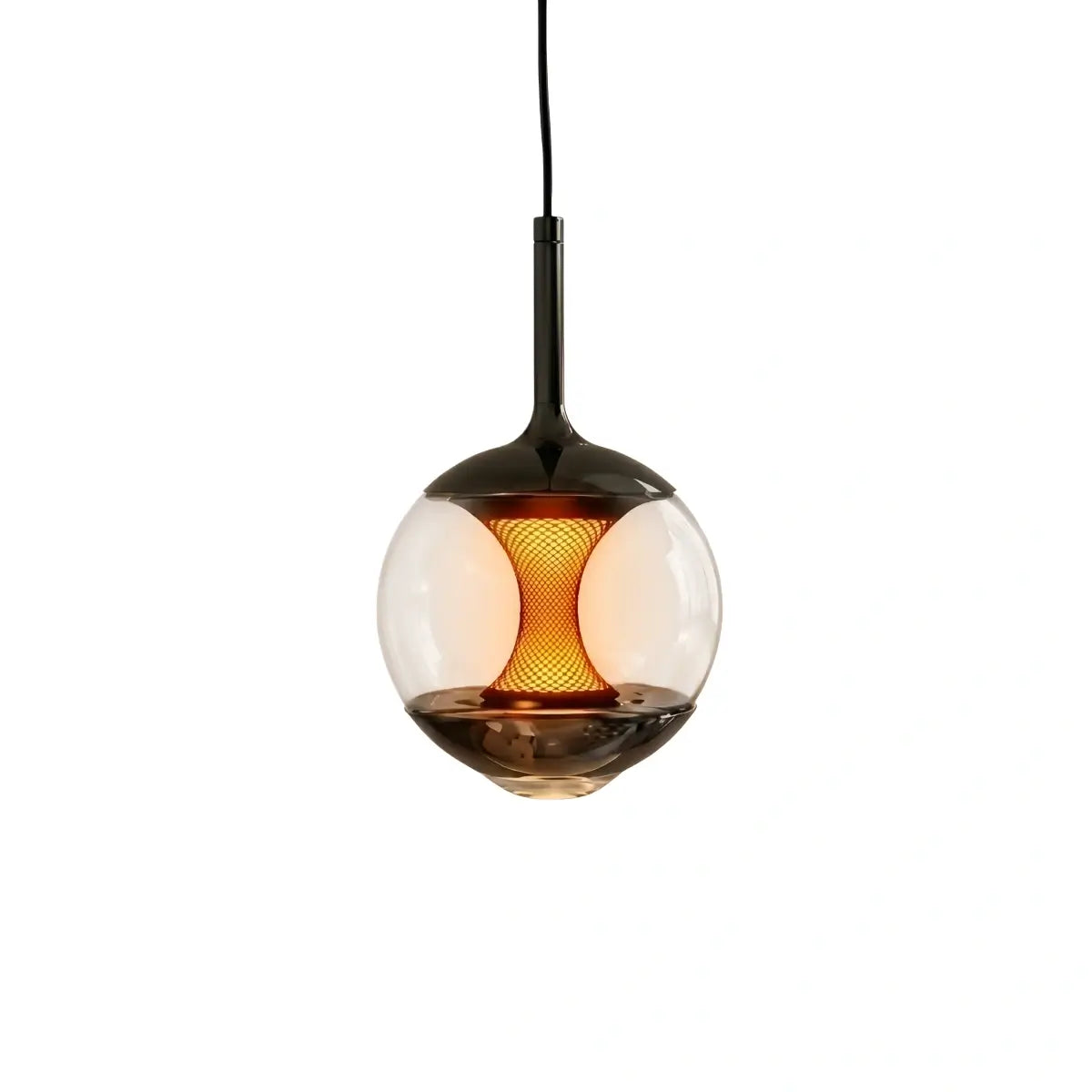 Modern Linear Pendant Light -- Black Metal & Glass Globe